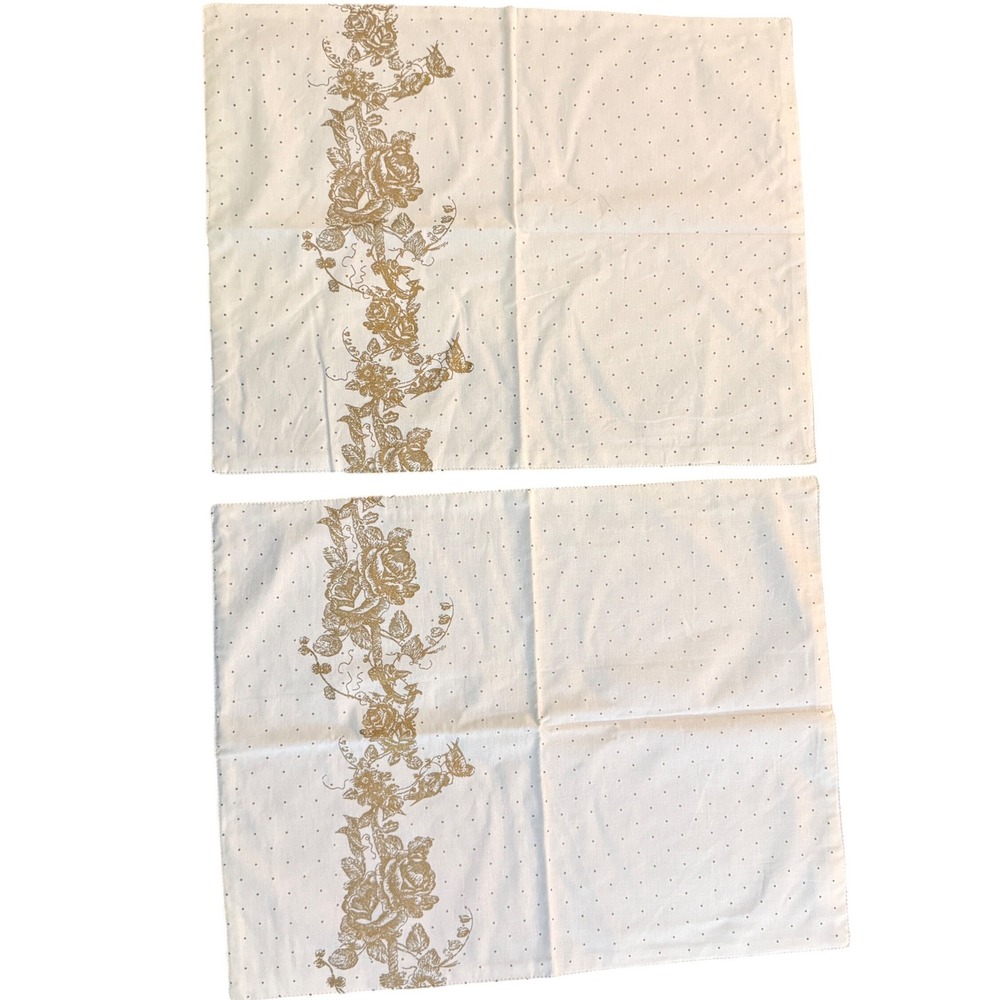 S & S Brands Floral Polka Dot Cotton Placemats Set of 2 White Gold 2006
